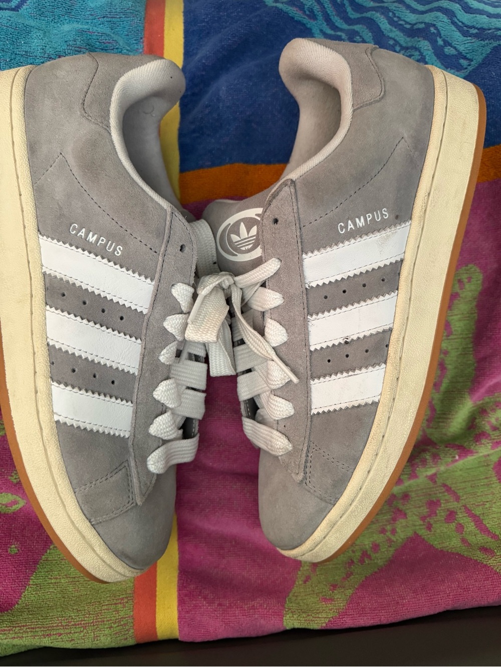 Adidas Campus Suede Sneakers in Light Gray with White Stripes